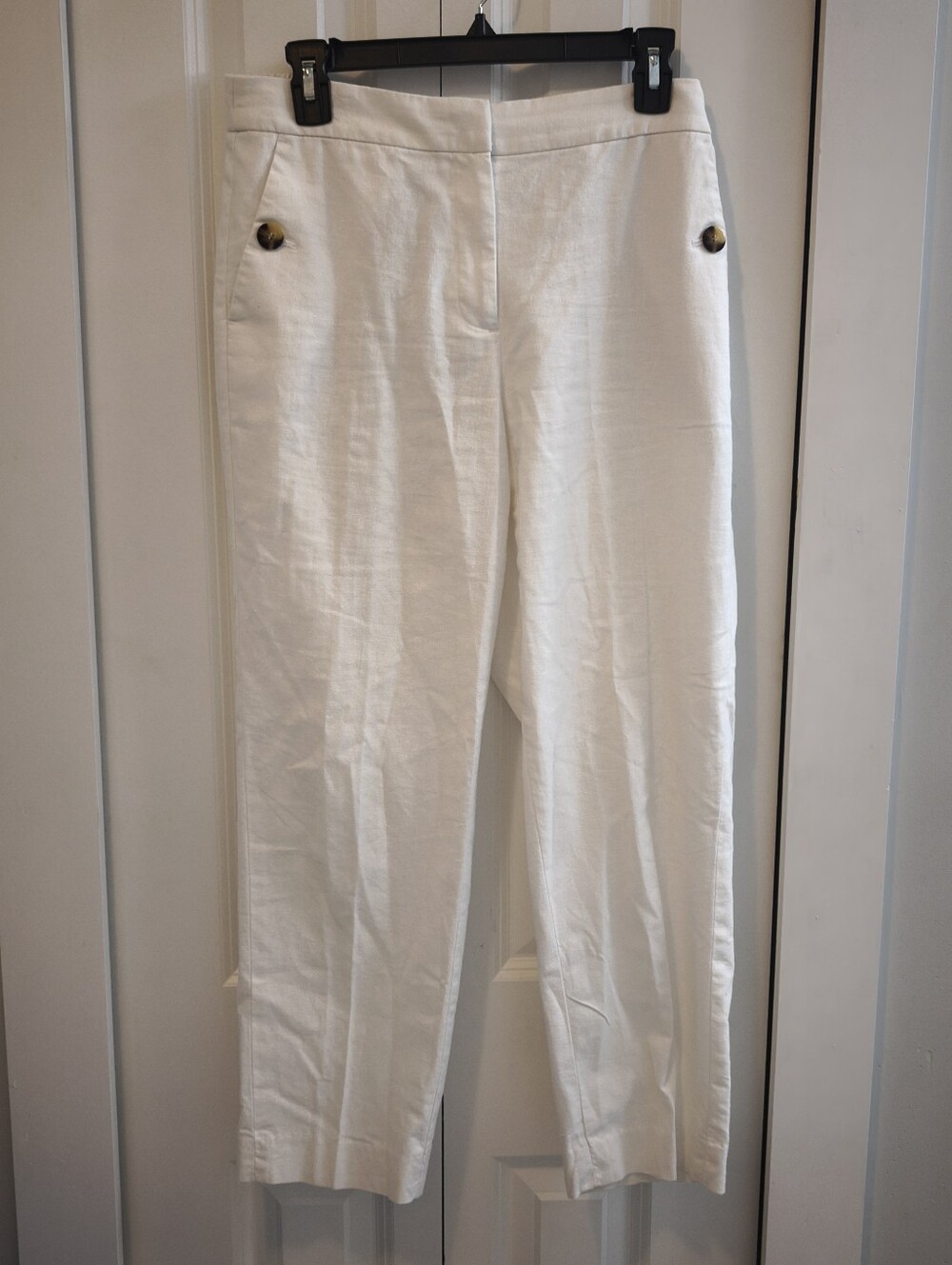 J.Crew Holland Linen Cotton Pants White Size 6 Cropped Tortoise Button